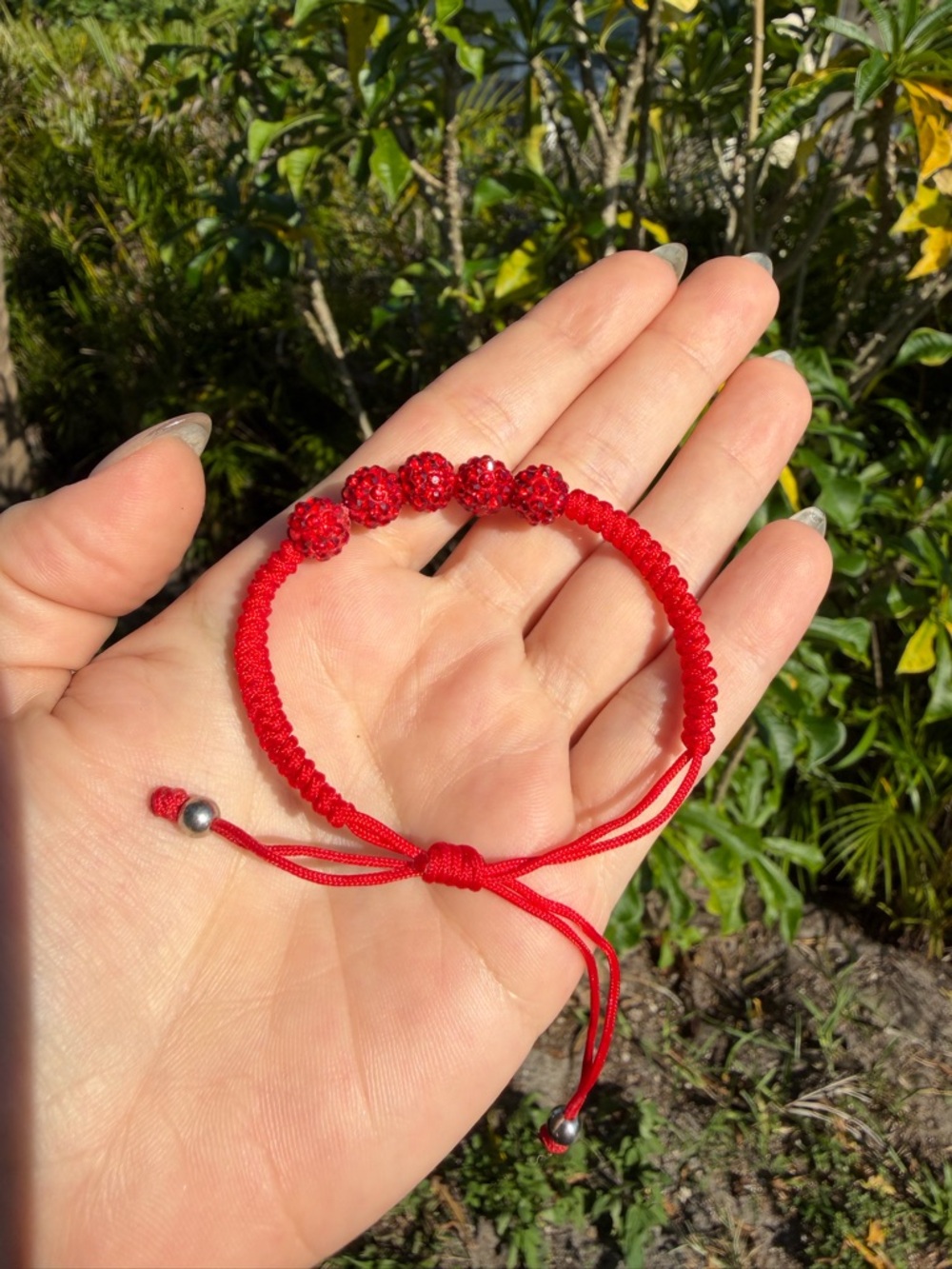 Red Beaded Macramé Adjustable Bracelet